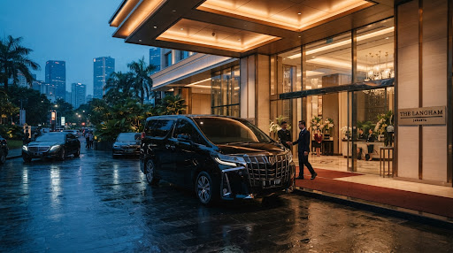 Toyota Alphard VIP di depan lobi hotel